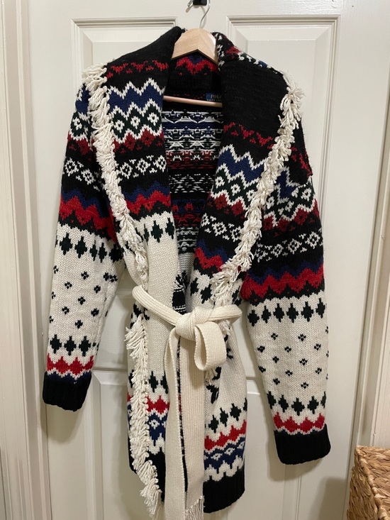 Polo Ralph Lauren Sweaters - Polo by Ralph Lauren Black, White, Red & Navy Fair Isle Shawl Cardigan